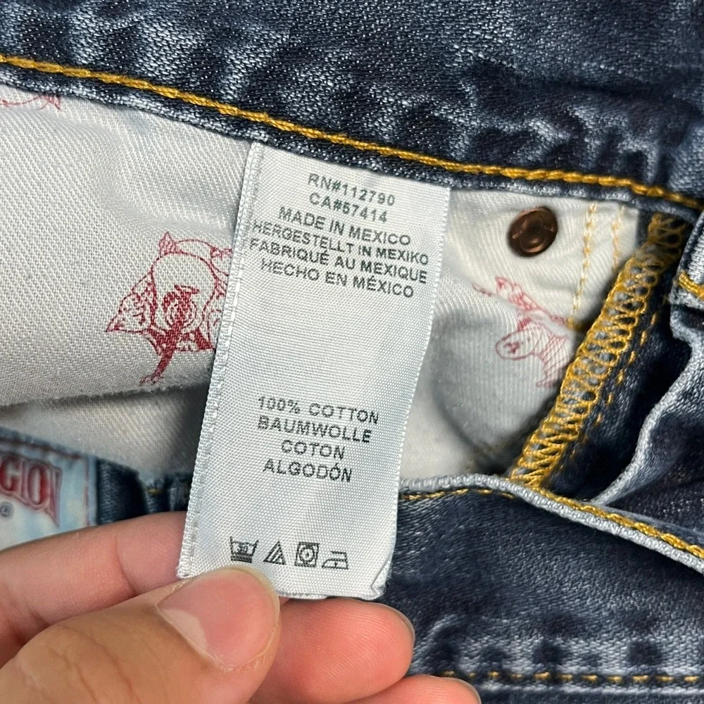 True Religion Straight Flap Pocket Blue Jeans 31x27 Faded Denim Distressed